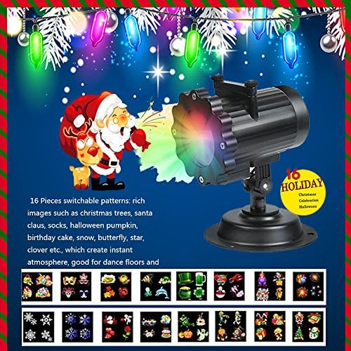 Led Christmas Lights Projector, UMWON Waterproof LED Projector 16 Detachable Slides Wireless DIY Decorative Projection Lamp with Remote Control for Halloween Christmas Day Atmosphere Ambient Light