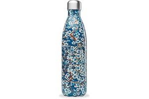 Qwetch - Bouteille Isotherme Originals Flowers Bleu 750ml - 24h Froid et 12h Chaud - Etanche, Sans BPA & Réutilisable - Gourde inox isotherme pour Sport, Voyage, Bureau, Randonnée