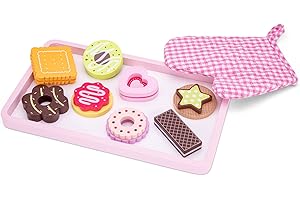 WOET New Classic Toys Plateau Biscuits et Gant de Four en Bois Jeu d’Imitation Éducative pour Enfants