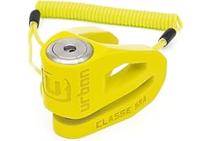 urban UR210Y Candado Moto Homologado Sra, Antirrobo Disco Máxima Seguridad, Testado Doble Bloqueo ø10mm, Cerradura Anti-Taladro, Arquitectura Ligera, Cepo Pinza Motos y Scooter, Acero INOX Amarillo
