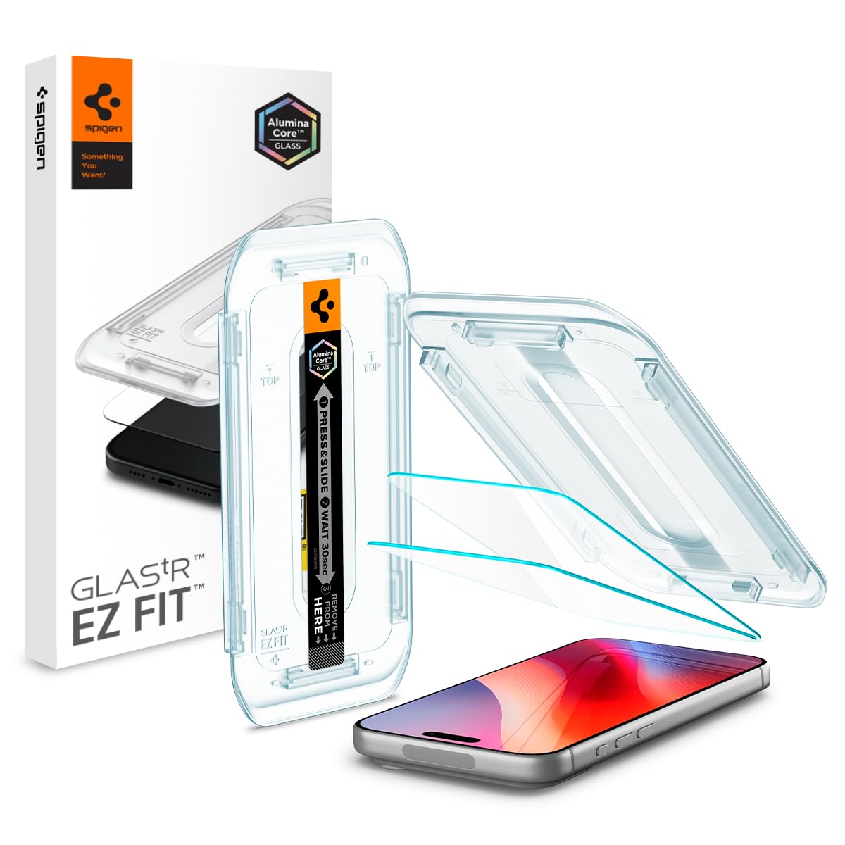 Spigen EZ Fit gehard glas [2 stuks] voor iPhone 18 Pro/17/17 Pro | 16 Pro, eenvoudige installatie, 9H hardheid, kristalheldere helderheid, anti-vingerafdruk, aanraakgevoeligheid