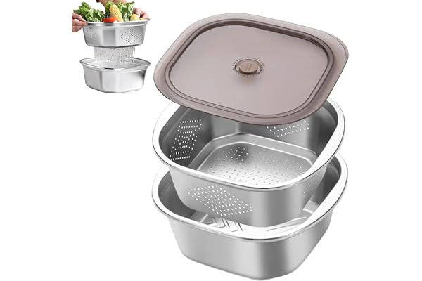 4 600 ml kökssil rostfritt stål nudelsil rostfritt stål, kökssil med lock och förstärkt ram för tvätt av grönsaker, nudlar, frukt och ris, te