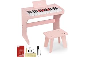 24HOCL Kinder Klavier Tastatur, 37 Tasten Digitalpiano für Kinder, Mini Musik Lerninstrument Spielzeug, Beleuchtet Wiederaufladbar Holz Klavier für for Toddlers Girls Boys