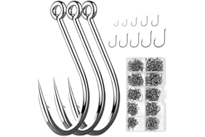 FIBOUND Crochet de pêche,peche carpe,peche en mer,Hameçon de Pêche, Lot de 600 hameçons de pêche pour Carpe en 10 Tailles, Crochets de Pêche, Hameçon à Carpe en Acier Carbone avec Boîte Plastique, 3# - 12#Barbelés Hamecon Peche