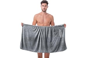 FOGARI Męski kilt do sauny, regulowany, wysokiej chłonności, męski z torbą, ręcznik do sauny z guzikiem, szary