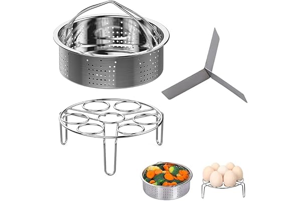 Ångkorgsset, 3 delar tillbehör tryckkokare, inkluderar ångkorg, äggångkorg, avdelare, för 5,6,8 Qt 4/5/6 liter snabbtryckkoka