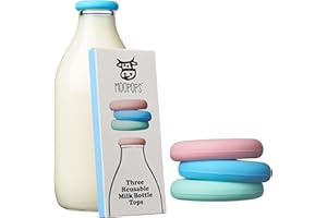 MOOPOPS Reusable Silicone Milk Bottle Tops - 3 Pack | Dishwasher & Fridge Safe | Airtight Bottle Seal | Durable & Reliable | Easy Use | Designed To Fit Standard UK One Pint Glass Milk Bottles | Pastel