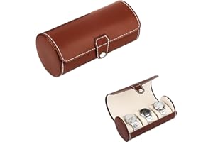 AWOCAN 3 Grids Roll Travel Watch Box Holder Organiser Storage Case,Jewelry/Watch Display Storage Box with Pillows Holders (brown)