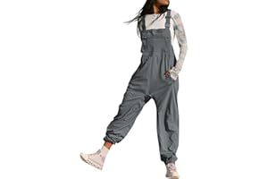AHAKLO Jumpsuit Women's Summer Long Overall with Pockets, Adjustable Buckle Straps Garden Dungarees Work Trousers Sleeveless Loose Fit Bib Shorts Straight Leg Lightweight Summer Trousers