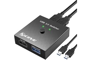 MLEEDA Commutateur USB 3.0 2 en 2 sorties USB pour 2 ordinateurs partage 2 appareils USB, souris, clavier, scanner, imprimante, 2 câbles USB 3.0 inclus, noir