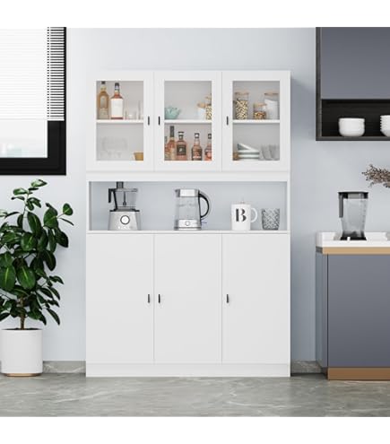 Restaurant Hochschrank 145x39x171cm Weiß Gold - Changhong Glastür Weinglasregal