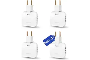 【Pack 4】 Ladron enchufes Plano | Enchufe Plano de 3 Tomas Giratorio 180º | Enchufe Plano Pared extraplano | enchufes Planos detras Muebles | ladron Enchufe | Ladrones para enchufes