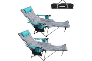 ‎POEPORE POEPORE Campingstuhl Faltbar mit Fußablage 4-Fach Verstellbarer Strandstuhl Liegestuhl Angelstuhl Campingstühle für Erwachsene mit Wattepad Kissen Getränkehalter Armlehnentaschen