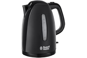 Russell Hobbs Textures Electric 1.7L Cordless Kettle (Fast Boil 3KW, Black Premium Plastic, matt & high Gloss Finish, Removable Washable Anti-Scale Filter, Push to Open lid, Perfect Pour spout) 21271