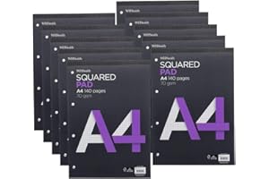 WHSmith A4 Squared Refill Pad 140 Pages 70gsm 5mm Square White Paper Pack of 10