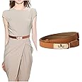Goodern Women's Belts,Adjustable Ladies Leather Waist Belts Classic Skinny Belts Dresses Belt Buckle Retro Solid Color Alloy Turn Lock Waistband Thin Waist Belt Decors for Dresses Coat Jeans-Brown