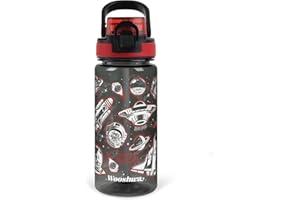 wooshwa Gourde Enfant avec Paille 600ml Anti Fuite sans BPA, Verrouillage Sécurisé, Bouteille d'eau pour Fille Garçon Enfants, pour L'école Sport Voyage - Vaisseau Spatial Noir