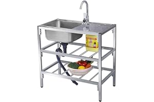 ‎YHQYCGS Freistehende tragbare Spüle mit Ständer und Wasserhahn,Easy To Clean，für Outdoor,Hinterhof, Küche,Restaurant,Garage,Garten,Bar. (Size : Double layer)