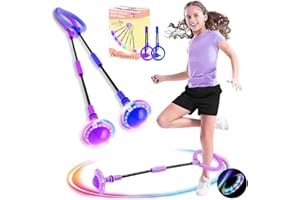 MEISHANG Skip Ball Cheville,2 Pièces Skip Ball Lumineux,Pliable Anneau de Anneau de Saut Cheville Enfant,avec des Lumières Coloréeset Sacs de Rangement,Parfait pour Jeux Exterieur Enfant 6 Ans-10 Ans