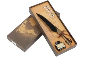 GLOGLOW Vintage Plume Dip Pen Set, Europeanisme Rétro Quill Plumes En Métal Calligraphie Écriture Stylo Main Craft Cadeau Stylo 6 Couleur(noir)