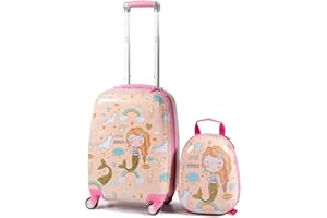 COSTWAY Maleta Infantil Niños, Equipaje de Viaje con Mochila, Equipaje Infantil con Ruedas Universales y Mango Ajustable, Juego de Mochila y Maleta Cabina Trolley