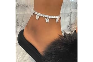 Atentuyi Tobilleras Oro Conjunto Rhinestone Corazón Tobillera Borla Colgante Diminuta Mariposa Tobillera Pulseras Encantos Cristal Cadena Pie Descalzo Playa Tobillera Joyas Mujeres Y Niñas 2 Piezas