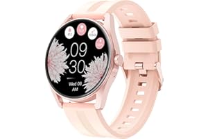HUAKUA Smartwatch Donna Chiamate e Whatsapp Rotondo Smart Watch Bluetooth Orologio Fitness Sportivo Contapassi da polso Cardiofrequenzimetro Saturimetro Notifiche Messaggi Ciclo Mestruale Sonno Rosa