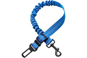 FISTAD Cinturón de Seguridad de Perro de Coche, Ajustable Elástico Correa de Perro con Hilos Reflectantes para Perros y Gatos y Coche de Diferente Las Tipo (Azul)