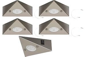 ‎TRANGO Trango 5er Set 6739-52 Küchenunterbauleuchte inkl. 5x 4,8 Watt LED Modul 3000K warmweiß *COOK* Einbauleuchte - Einbaustrahler aus Edelstahl - Schalter - Dreieckleuchte - Schrankleuchte - Küchenleuchte