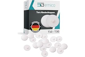 emico Kappen für Torx-Schrauben T20 - Weiß - 100 Stück - Abdeckkappen aus flexiblem LDPE - Rückstandsfrei & passgenau - Ideal für EIN sauberes Erscheinungsbild & sicheren Schutz