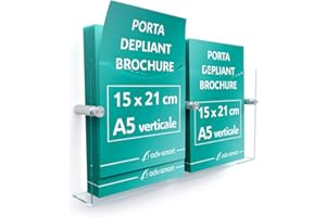 adv-smart Porta Depliant Brochure da parete DOPPIO A5 verticale 15x21 cm, Espositore in Plexiglass con fissaggi in acciaio