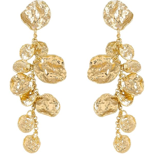 Orecchini Pendenti Fiore Metallico TOFBS - Petali Texture, Gancio Lungo, Eleganti Accessori Donna - 3
