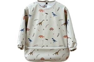 Cozozn Baby Weaning Bib Long Sleeves Toddler Feeding Bibs with Arms Plastic Back Waterproof Coverall Weaning Bib