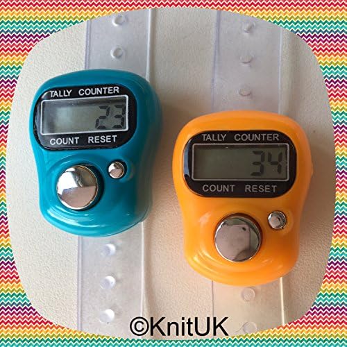 KnitUK Tally Counter - LCD (Finger-Held). Pack of 2. Orange & Turquoise Digital Knitting Row Counters