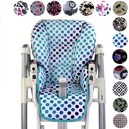 BambiniWelt Sitzkissen Bezug Ersatzbezug für Peg Perego Prima Pappa Diner *WEISS TÜRKIS PUNKTE* NEU - 8