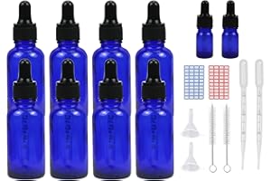 Reyshin 30ml Glass Dropper Bottles, 8 Pack Blue Glass Bottle with Dropper Pipettes Refillable Sample Dropper Bottle for Essential Oil Massage Aromatherapy Eye Drops (30ml blue)