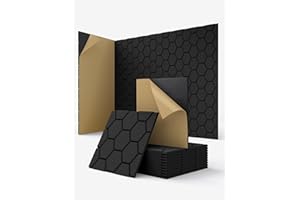 KUCHOOW Acoustic Wall Panels Self Adhesive, Honeycomb Peel and Stick Sound Absorbing Panels for Walls, Decorative Hexagon Design Art Tiles for Studio, Home Office, Gaming Room, 18 Pack 12"x12"x0.4", Black