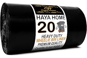 H HAYA HOME Haya Home 20 Heavy Duty Wheelie Bin Liners 240 Litre Large Refuse Sacks Wheelie Bin Bags For Garden Kitchen House Office Caterers Rubbish made from 100% Waste Recycled Material