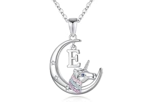 TINGN Unicornio Regalos para Niñas Collar, Chapado en Oro Blanco de 14 Quilates Crescent Moon Colgante Unicornio Collares Colorido CZ Unicornio Collar Joyas Unicornio Regalos para niñas Mujeres