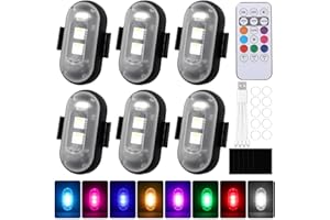 Rppiup 6pcs Wireless Led Strobe Lights with Remote Control, 8 Colors USB Rechargeable Waterproof Led Lights for Car, High Brightness Anti-Collision Car LedLights for Drone Motorcycle Bike Truck
