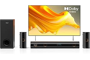 Hiwill 5.1CH Soundbar for TV, Home Theatre Dolby Atmos Surround Casse, 2 Altoparlanti Surround Cablati, Sound Bar Bluetooth per PC con Subwoofer da 5.25'', 380W Potenza di Picco, eARC/OPT, 2025