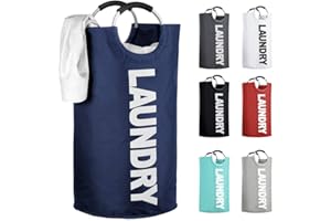 IHOMAGIC Panier a Linge Sac à Linge Pliable et Impermeable Sac de Rangement avec Poignée Corbeilles à Linge Sac Amovible Lavable pour vêtement Sale 85L pour la Chamber Hôtel Dortoir Bleu foncé