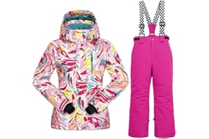 HOTIAN Combinaison de ski pour enfants, combinaison de neige pour filles, combinaison d'hiver pour enfants, combinaison de ski imperméable pour filles, vêtements de ski chauds d'extérieur veste de ski