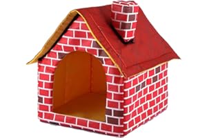Myya Pet Brick Nest Chimney Kennel Warm Indoor Soft Dog Kennel Pet Big House Simulation Brick Dog Bed with Cushion Indoor Polyester Nest Tent