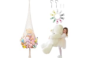 VAKTOP Großes Kuscheltier Aufbewahrung Netz, Makramee Hängematte für Kuscheltiere, Hängend Stofftier Netz, Eckspielzeug-Organizer für Kinderzimmer | Einfach zu Hängen | mit Haken & Wäscheklammern