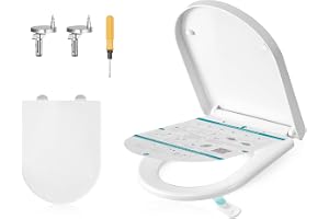 SONGMICS Toalettlock, lång D-form, toalettsits med mjukstängning, handtag, avtagbar toalettsits, enkel montering, toalettlock i PP-plast, belastbar upp till 300 kg, vit BTL003WZ01