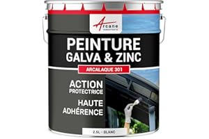 ARCANE INDUSTRIES Peinture galva et Zinc, toiture, gouttière - 2.5 L Blanc - RAL 9003