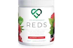 Reds (Red Fruit Drink) - 260g Tub / 30 Servings - Natural Raspberry Flavour with Stevia - Manufactured in the UK - Love Life Supplements - "Live Healthy, Love Life."