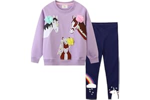 QHKEPW Girls Outfits Set Kids Clothes Unicorn Mermaids Rainbow Cat Dog Toddler Clothing 2 Pcs Long Sleeve Sweatshirt T-Shirt Tops Leggings Trousers Round Neck 1-8 Years Old