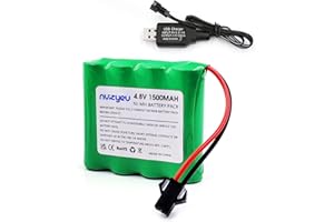 Nvizyeu 4.8v Batterie, 1500mAh Nimh Batterie Pack, Batterie Rechargeable AA, SM 2p Plug, pour Voiture à télécommande, Voiture Jouet électrique, avec câble de Charge USB